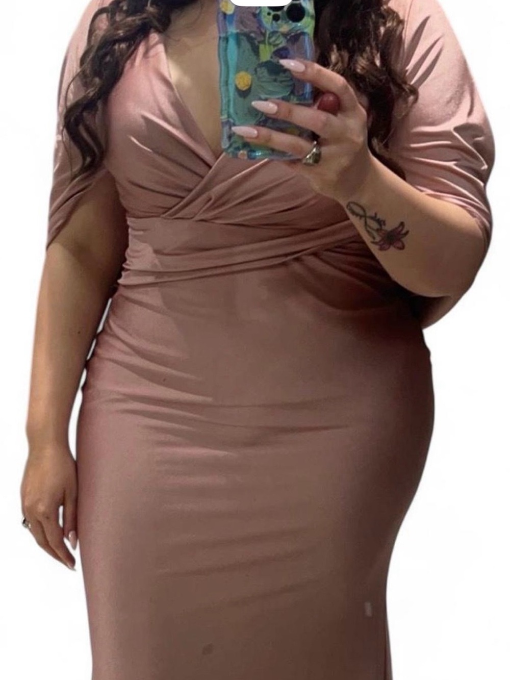 Plus Size Blush Pink Wrap-Front Midi Dress